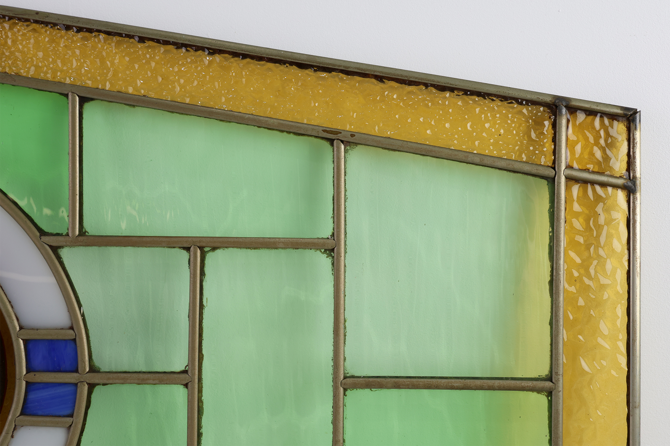 Art Deco Stained Glass Panel Depicting a Boxing Match, Belgium ca. 1910thumbnail